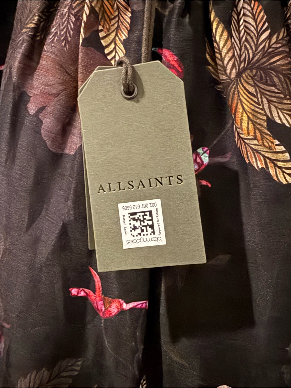 AllSaints Black Maxi Skirt with Gold Leaf and Coral Floral Print - Picture 3 of 4